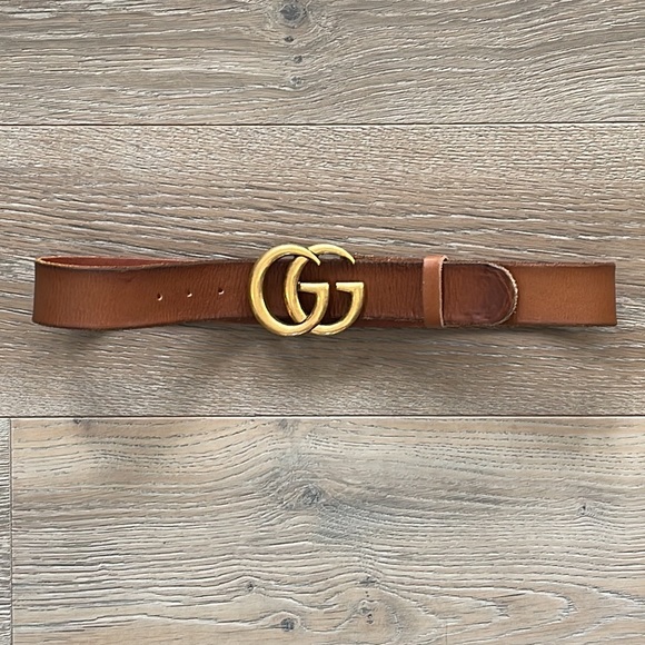 GUCCI Brown Leather Belt w/ Double G Buckle with Dust Bag and Box- 80 - Picture 3 of 13